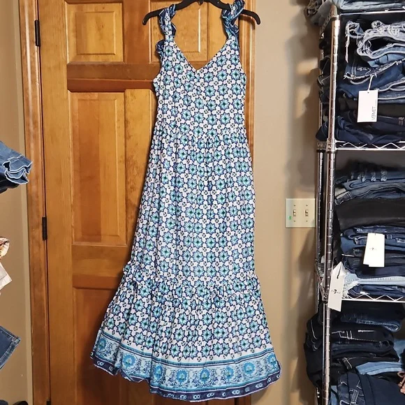 NWT Lucky Brand Tiered Ruffle Maxi Dress - Picture 3 of 13